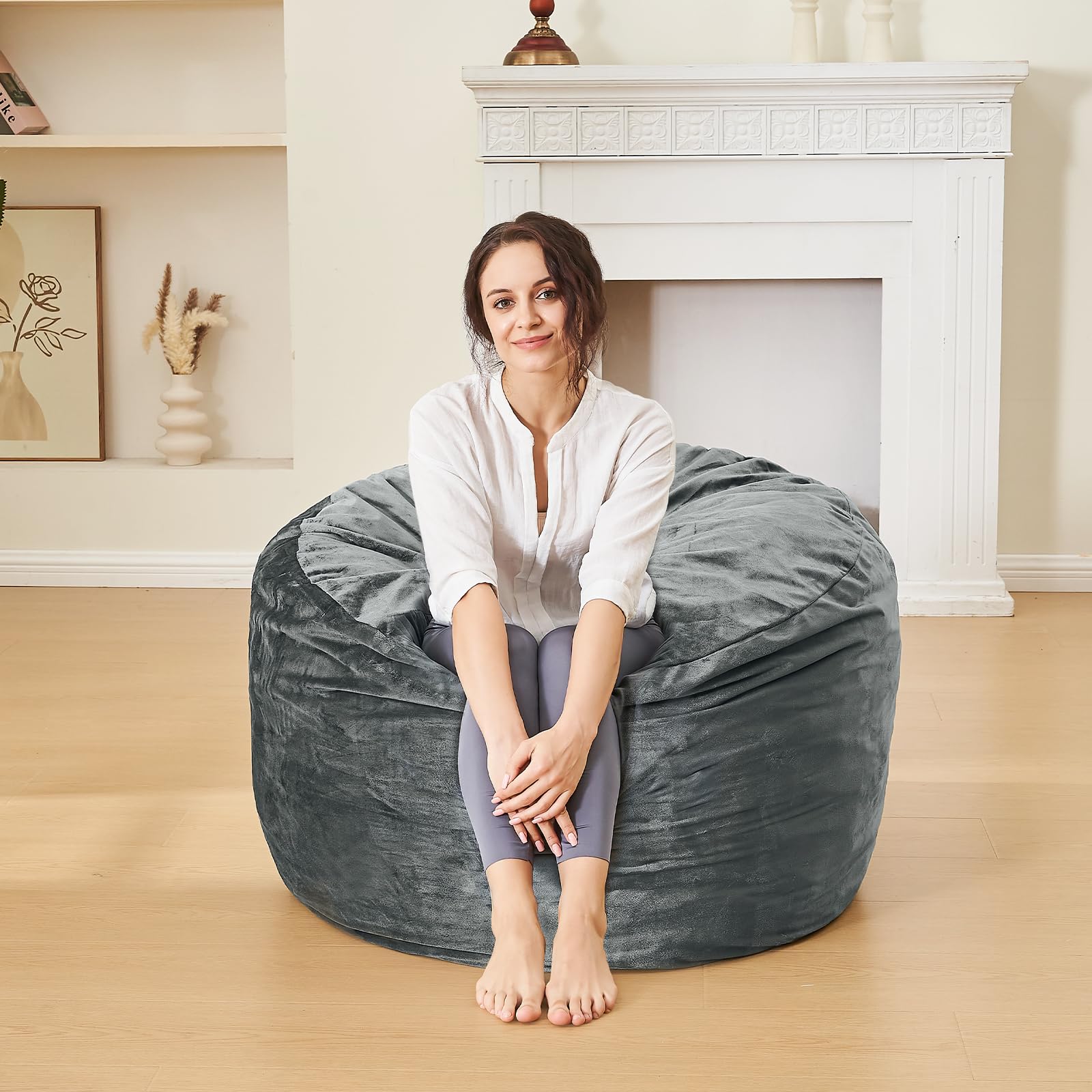 ILPEOD 3ft bean bag chair grey dorm room setup for space-saving seating.