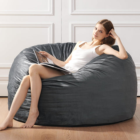 ILPEOD 3ft bean bag chair grey side view highlighting versatile lounge use.