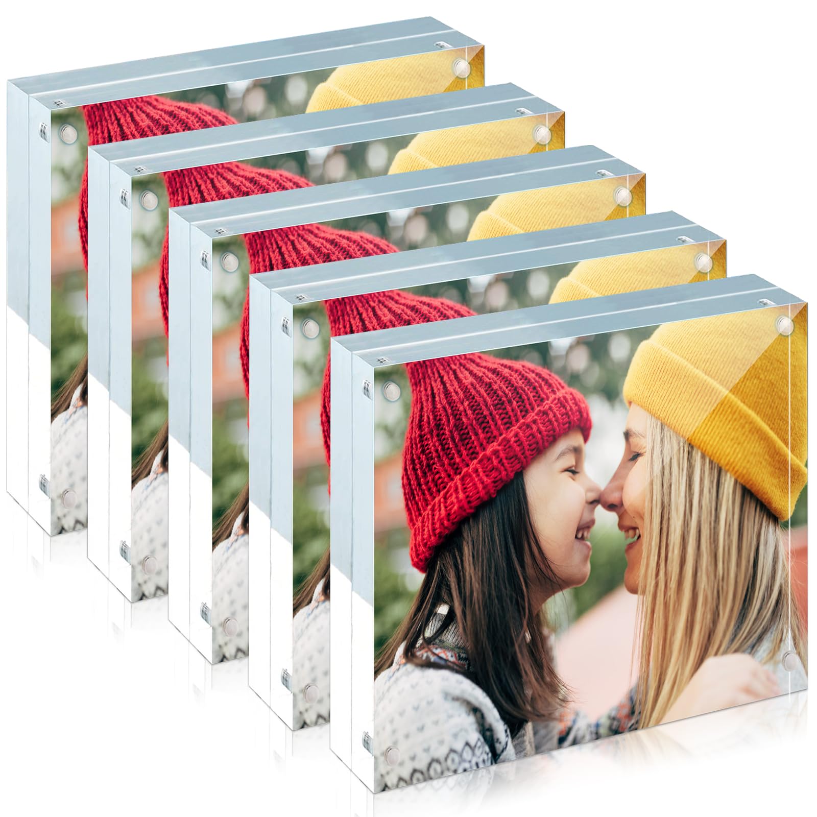 ILYXY 5-pack acrylic frame 4x4 for double-sided desktop photo display.