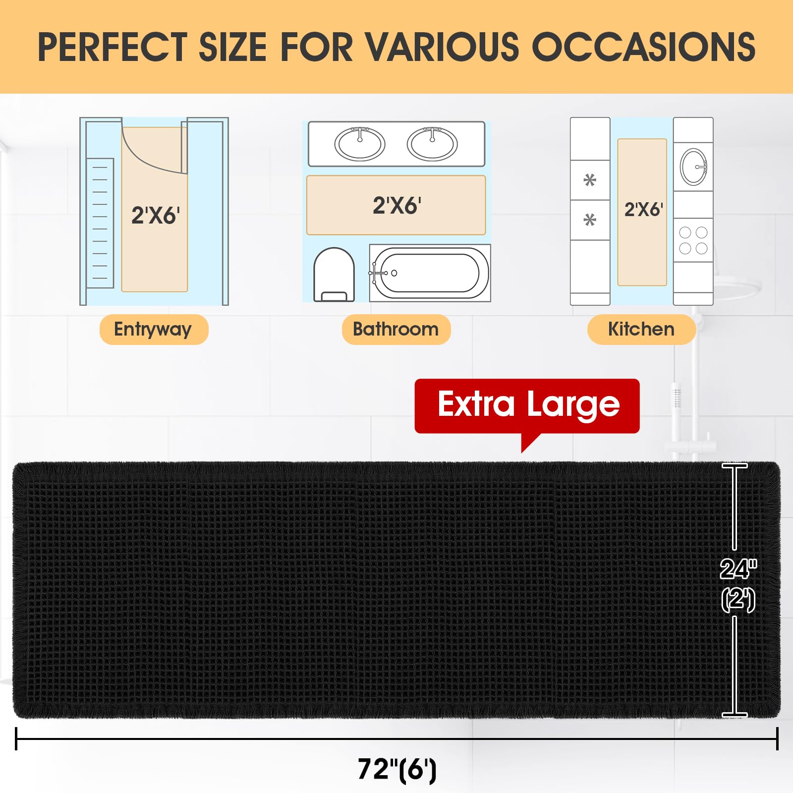 IM HOME Non-slip backing provides secure grip on smooth bathroom floors