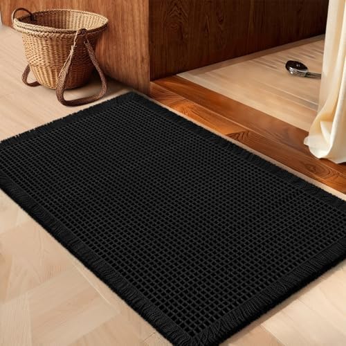 IM HOME waffle bath mat in black, 32x20, stylish and absorbent for daily use
