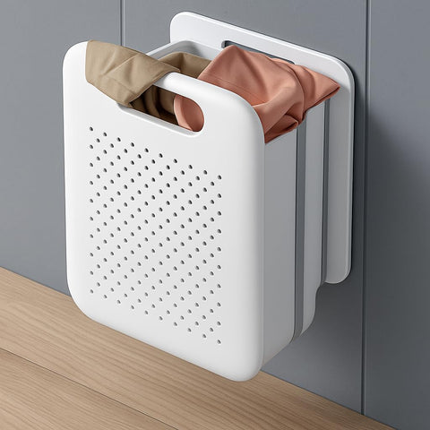 Goderewild Collapsible Laundry Basket, Space-Saving Wall-Mounted Hamper, Detachable Hanging Organizer for Home, Dorms, RVs, Measures 11.8" x 8" x 14.7" In (White)