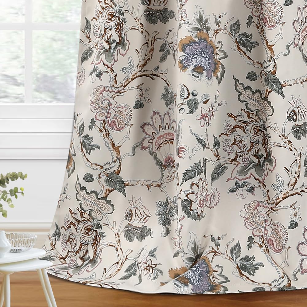 H.VERSAILTEX floral blackout curtains block sunlight with sage-brown color and grommets.