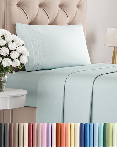 Twin Size 3 Piece Sheet Set - Comfy Breathable & Cooling Sheets - Hotel Luxury Bed Sheets for Women & Men - Deep Pockets, Easy-Fit, Extra Soft & Wrinkle Free Sheets - Ice Blue Oeko-Tex Bed Sheet Set