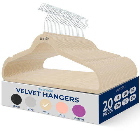 SereneLife 20 Pack Velvet Hangers - Non-Slip Felt Hangers with 360° Swivel Hook - Ultra-Thin, Lightweight, Space Saving for Shirts, Sweaters, Hoodies, Kids Clothes & Dresses