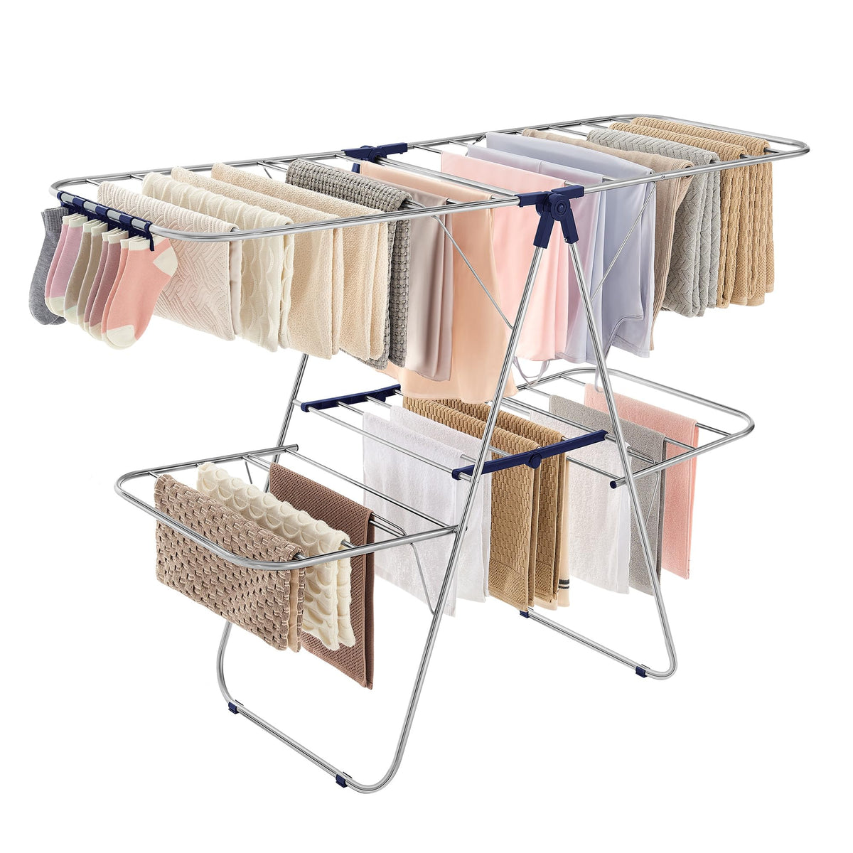 SONGMICS drying rack with four wings and 33 rails for large laundry loads