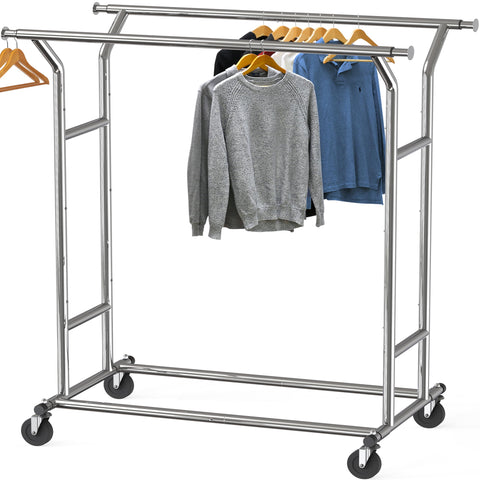 Simple Houseware Heavy Duty Double Rail Garment Rack – 200 lb Capacity, Extendable Rod 42.75–67.75 in, Chrome