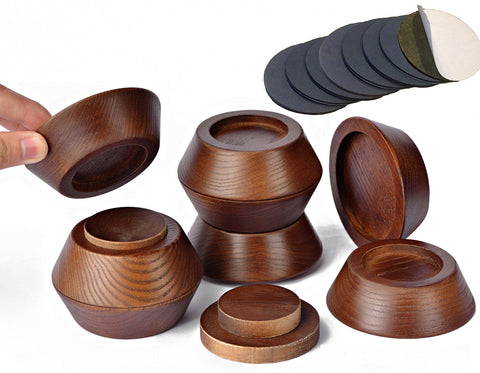 FASONLA bed risers set of 8 in walnut finish raises furniture securely.