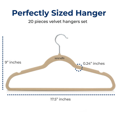 SereneLife 20 Pack Velvet Hangers - Non-Slip Felt Hangers with 360° Swivel Hook - Ultra-Thin, Lightweight, Space Saving for Shirts, Sweaters, Hoodies, Kids Clothes & Dresses