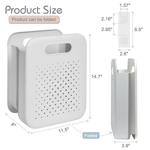 Goderewild Collapsible Laundry Basket, Space-Saving Wall-Mounted Hamper, Detachable Hanging Organizer for Home, Dorms, RVs, Measures 11.8" x 8" x 14.7" In (White)