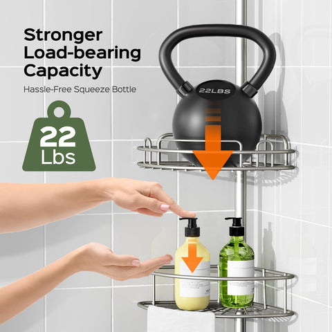 HAMITOR 4-Tier Shower Caddy Tension Pole — Rustproof, No-Drill, Adjustable 47-121 Inches