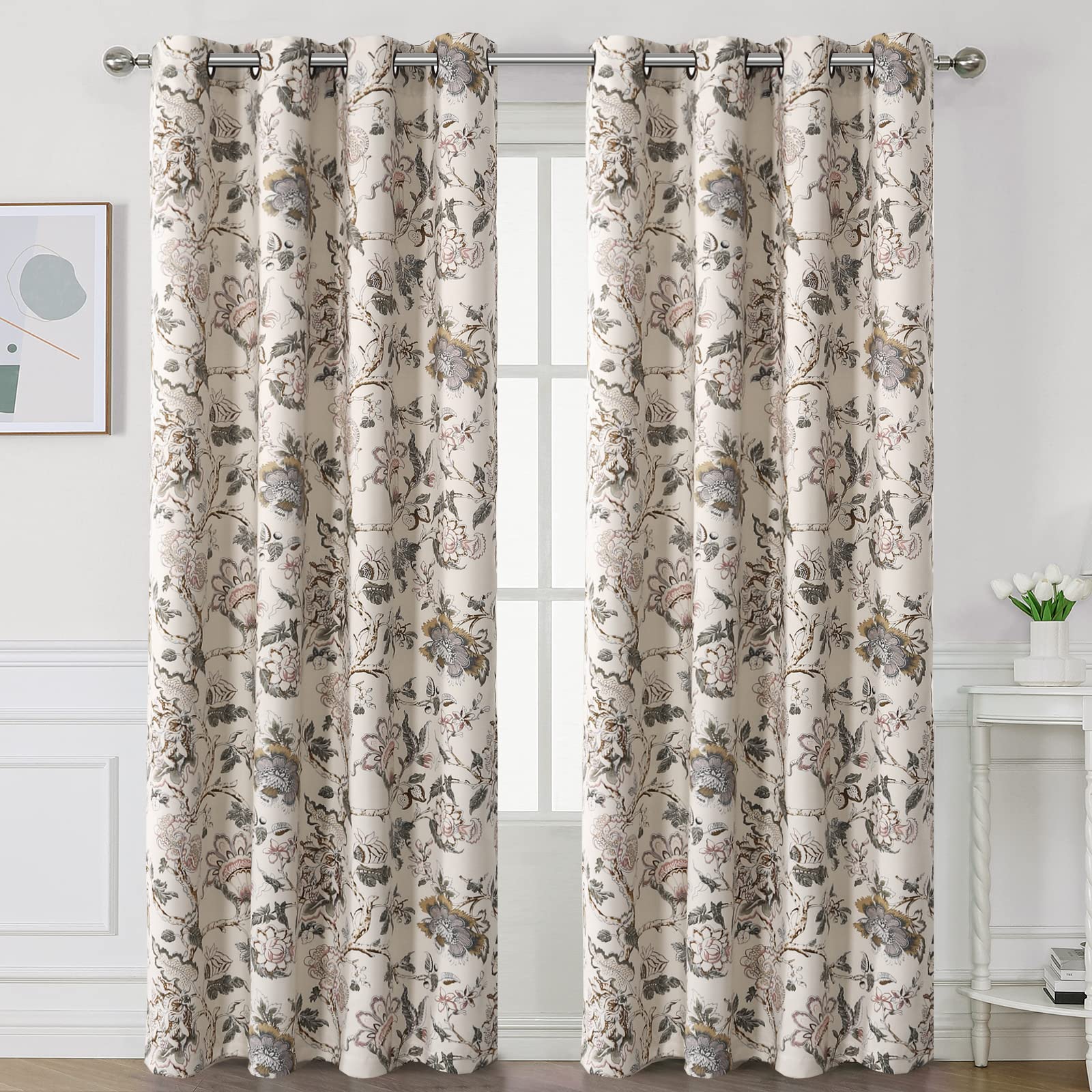H.VERSAILTEX bedroom curtains with floral sage-brown pattern for privacy.
