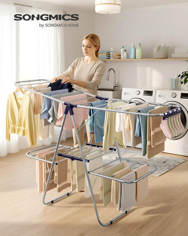 SONGMICS rack with 27 sock clips to prevent lightweight items from falling