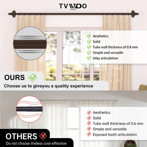 TVWOO Bronze Wrap Around Curtain Rods 2 Pack - Adjustable 28-48 Inch, Blackout