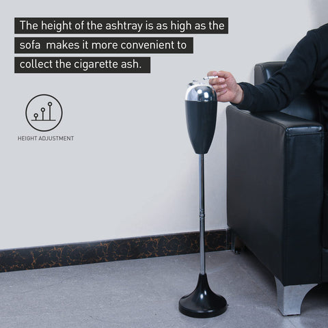 Anfrere Adjustable Ashtray with Lid, Smokeless Windproof Tall Stand Holder for Home Patio, Black Outdoor Cigarette Ash Tray Receptacle in 20", 27.5", 35" Heights