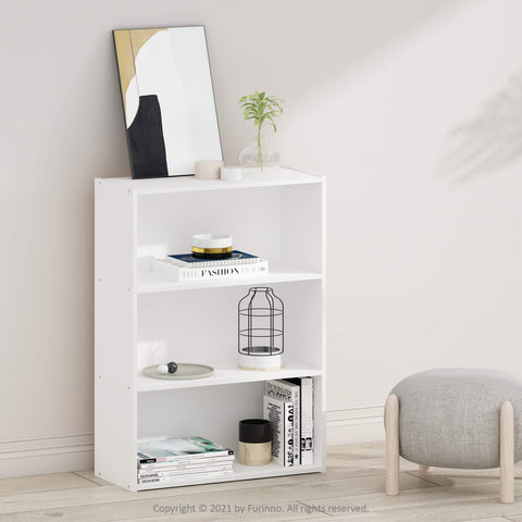 Furinno PASIR Book Shelf, 3-Tier Bookshelf, Storage Shelves Bookcase, 9.7 x 23.7 x 31.5, for Living Room, Bedroom, Home Office, Plain White