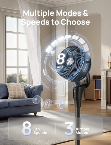 DREO fan model with 2026 upgraded motor for stronger airflow.