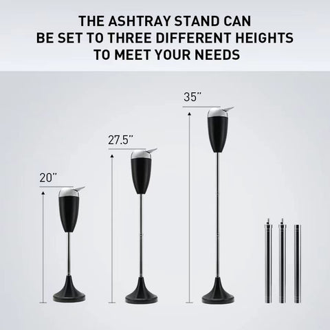 Anfrere Adjustable Ashtray with Lid, Smokeless Windproof Tall Stand Holder for Home Patio, Black Outdoor Cigarette Ash Tray Receptacle in 20", 27.5", 35" Heights