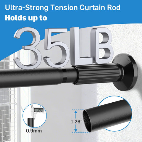 Parutta Tension Curtain Rod 51-166 in | No-Drill Outdoor Rod, 1.26in Black
