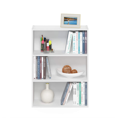 Furinno PASIR Book Shelf, 3-Tier Bookshelf, Storage Shelves Bookcase, 9.7 x 23.7 x 31.5, for Living Room, Bedroom, Home Office, Plain White