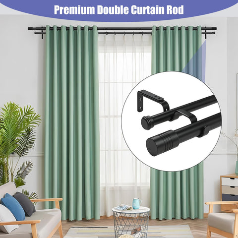 Creatyi 1-Inch Heavy Duty Double Curtain Rods — Adjustable 32 to 129 Inches, Black