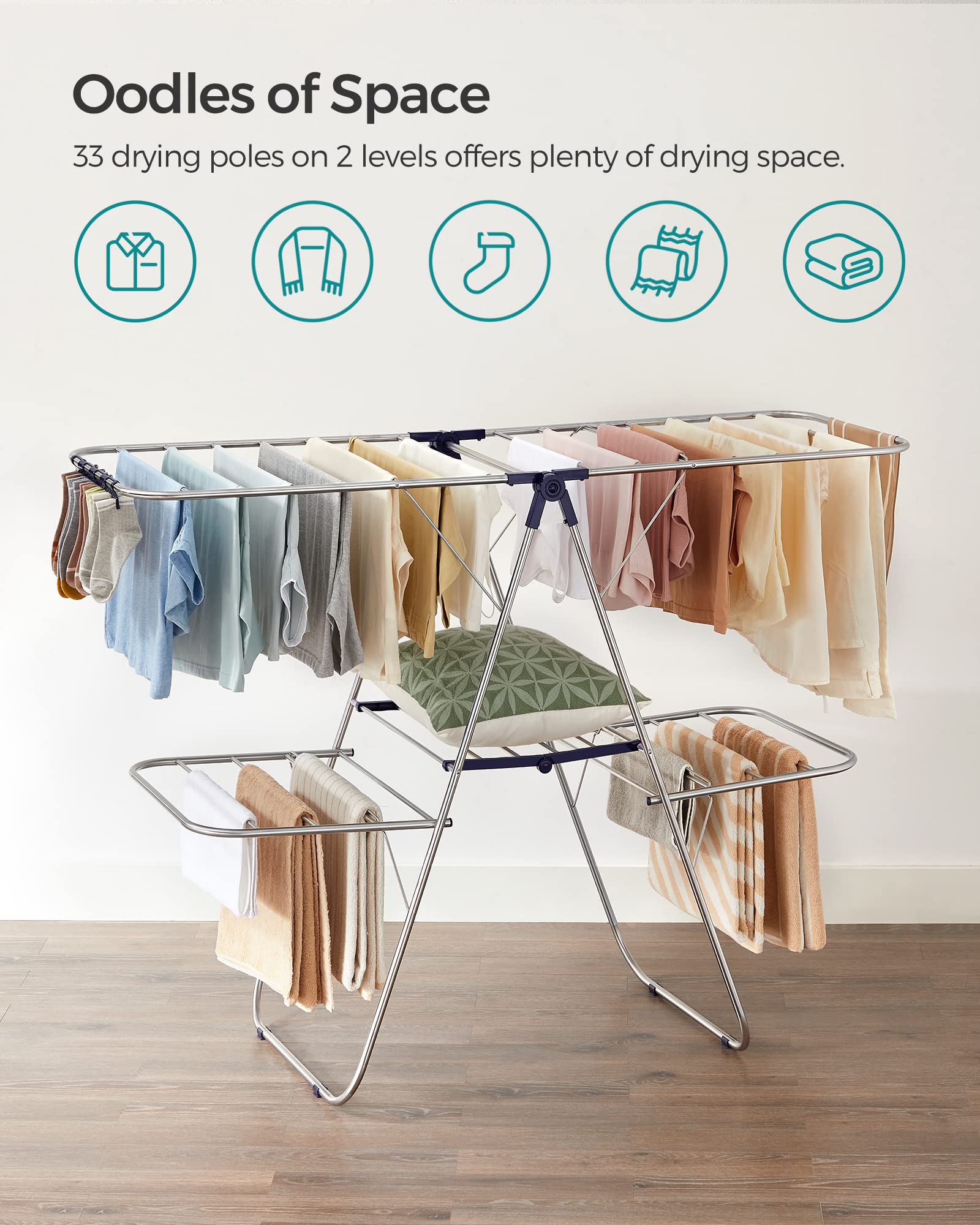 No-assembly setup: SONGMICS folding drying rack ready in seconds