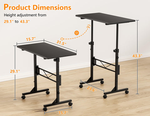 HOMIDEC 32-Inch Standing Desk | Portable Height-Adjustable, Rolling Home Office Desk – Black