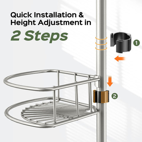 HAMITOR 4-Tier Shower Caddy Tension Pole — Rustproof, No-Drill, Adjustable 47-121 Inches