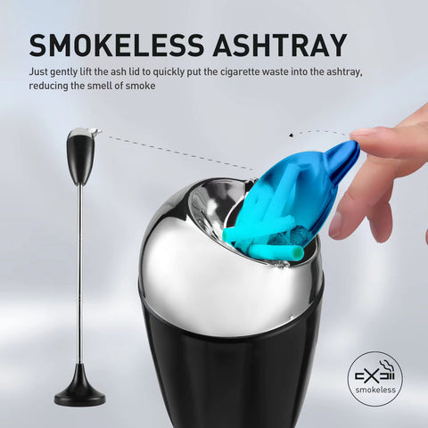Anfrere Adjustable Ashtray with Lid, Smokeless Windproof Tall Stand Holder for Home Patio, Black Outdoor Cigarette Ash Tray Receptacle in 20", 27.5", 35" Heights