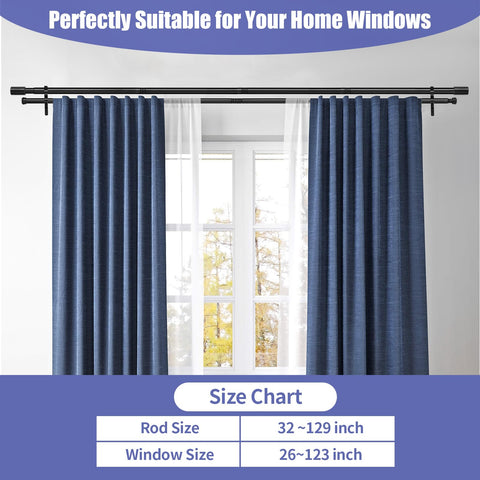 Creatyi 1-Inch Heavy Duty Double Curtain Rods — Adjustable 32 to 129 Inches, Black