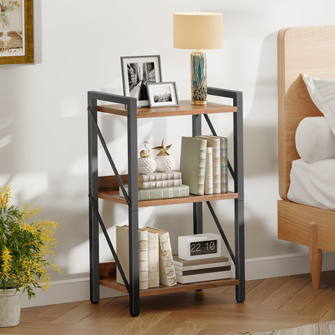HOOBRO 3-Tier Industrial Bookshelf — Rustic Brown/Black, 16.5x11x28.5 in