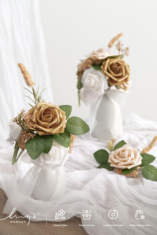 Ling's moment Gold Artificial Flowers 25Pcs – 3-Inch Foam Roses with Stems for Weddings & Centerpieces