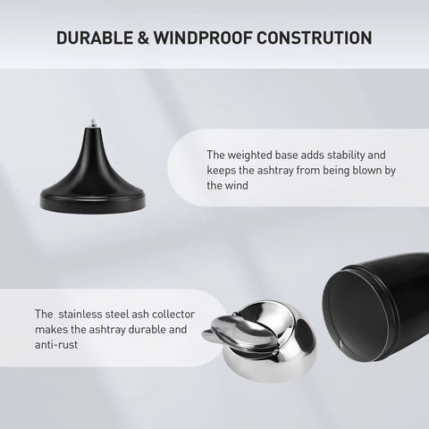 Anfrere Adjustable Ashtray with Lid, Smokeless Windproof Tall Stand Holder for Home Patio, Black Outdoor Cigarette Ash Tray Receptacle in 20", 27.5", 35" Heights