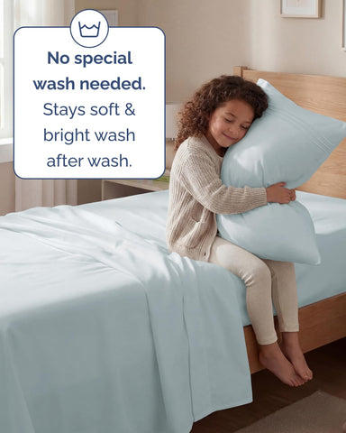Twin Size 3 Piece Sheet Set - Comfy Breathable & Cooling Sheets - Hotel Luxury Bed Sheets for Women & Men - Deep Pockets, Easy-Fit, Extra Soft & Wrinkle Free Sheets - Ice Blue Oeko-Tex Bed Sheet Set