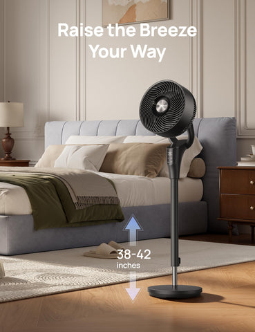 DREO height-adjustable stand from 38 to 42 inches for flexible positioning.