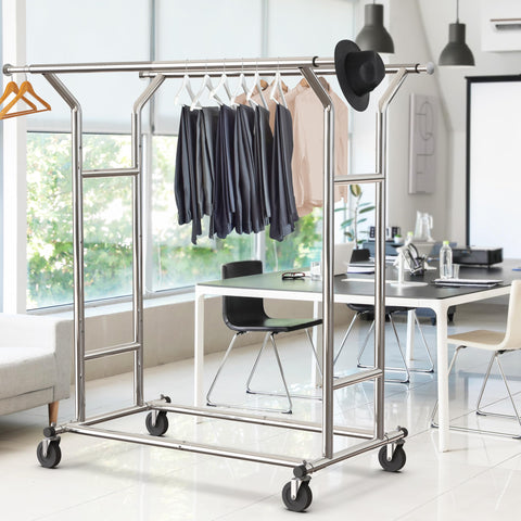 Simple Houseware Heavy Duty Double Rail Garment Rack – 200 lb Capacity, Extendable Rod 42.75–67.75 in, Chrome