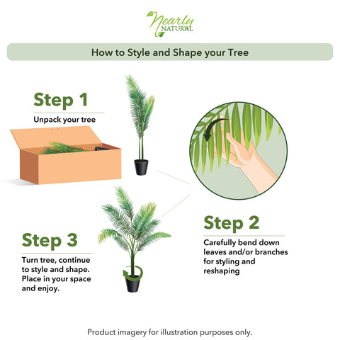 Nearly Natural Golden Cane Palm Tree two-piece assembly for quick setup.