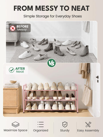 Bumusty 3-Tier Expandable Shoe Rack — 18–33 in, Pink
