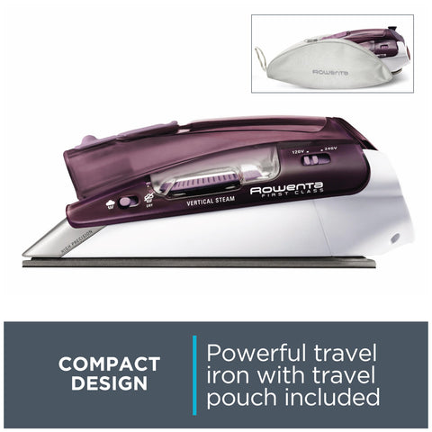Rowenta Pro Compact Travel Iron's burst steam button tackles stubborn wrinkles.