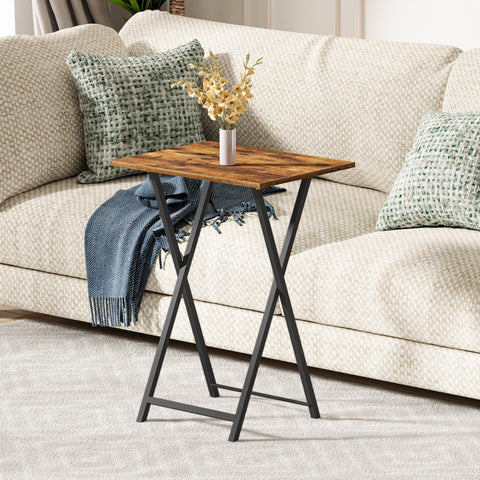 HOOBRO Folding TV Table, TV Tray, Stable Snack Table for Small Space, Portable Sofaside Desk, Easy Assembly and Storage, Ideal for Snacks and Meals in Living Room, Rustic Brown and Black BF15BZ01