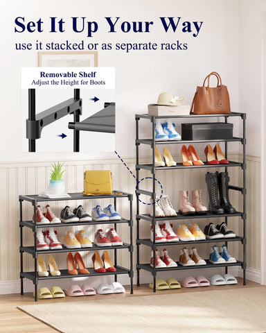 Kitsure Shoe Rack X-Large – Stackable Non-Woven Organizer, Black