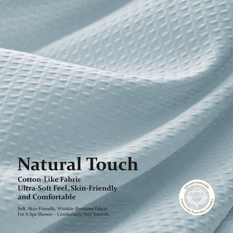 Dynamene Long Fabric Shower Curtain 72x78 in – Fog Blue Waffle Weave, Weighted, Spa-Grade Luxury
