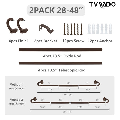TVWOO Bronze Wrap Around Curtain Rods 2 Pack - Adjustable 28-48 Inch, Blackout