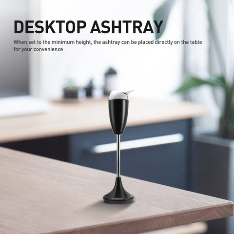 Anfrere Adjustable Ashtray with Lid, Smokeless Windproof Tall Stand Holder for Home Patio, Black Outdoor Cigarette Ash Tray Receptacle in 20", 27.5", 35" Heights