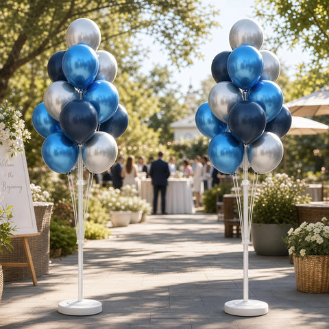 IMISNO Balloon Column Kit – Floor-Standing Balloon Towers with Stand, Base & Pole (Blue Silver)