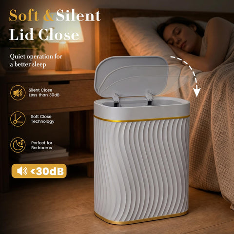 Ogikey Bathroom Small Trash Can with Automatic Touchless Lid — 2.6 Gallon, Waterproof, Narrow Design