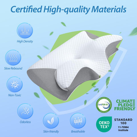 HOMCA Memory Foam Cervical Pillow, 2 in 1 Ergonomic Contour Orthopedic Pillow for Neck Pain, Contoured Support Pillows for Side Back Stomach Sleepers