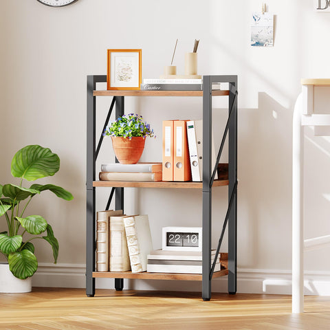HOOBRO 3-Tier Industrial Bookshelf — Rustic Brown/Black, 16.5x11x28.5 in