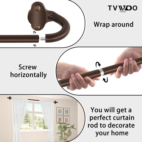TVWOO Bronze Wrap Around Curtain Rods 2 Pack - Adjustable 28-48 Inch, Blackout