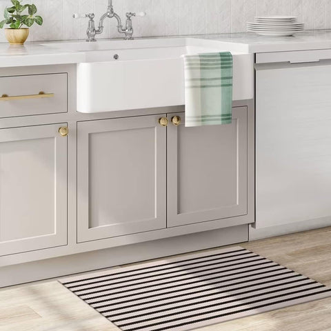 LEEVAN Washable Proch Rug – Cotton Woven Entryway Rug 2.3x3.6 ft, Black & White